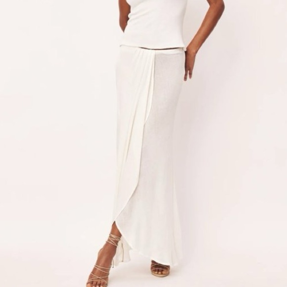 Savannah Morrow Sheer Ivory Birdie Skirt XS coverup beachy Maxi wrap Bamboo